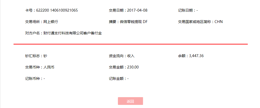 4月8日成都客戶轉(zhuǎn)賬230元至微信賬戶